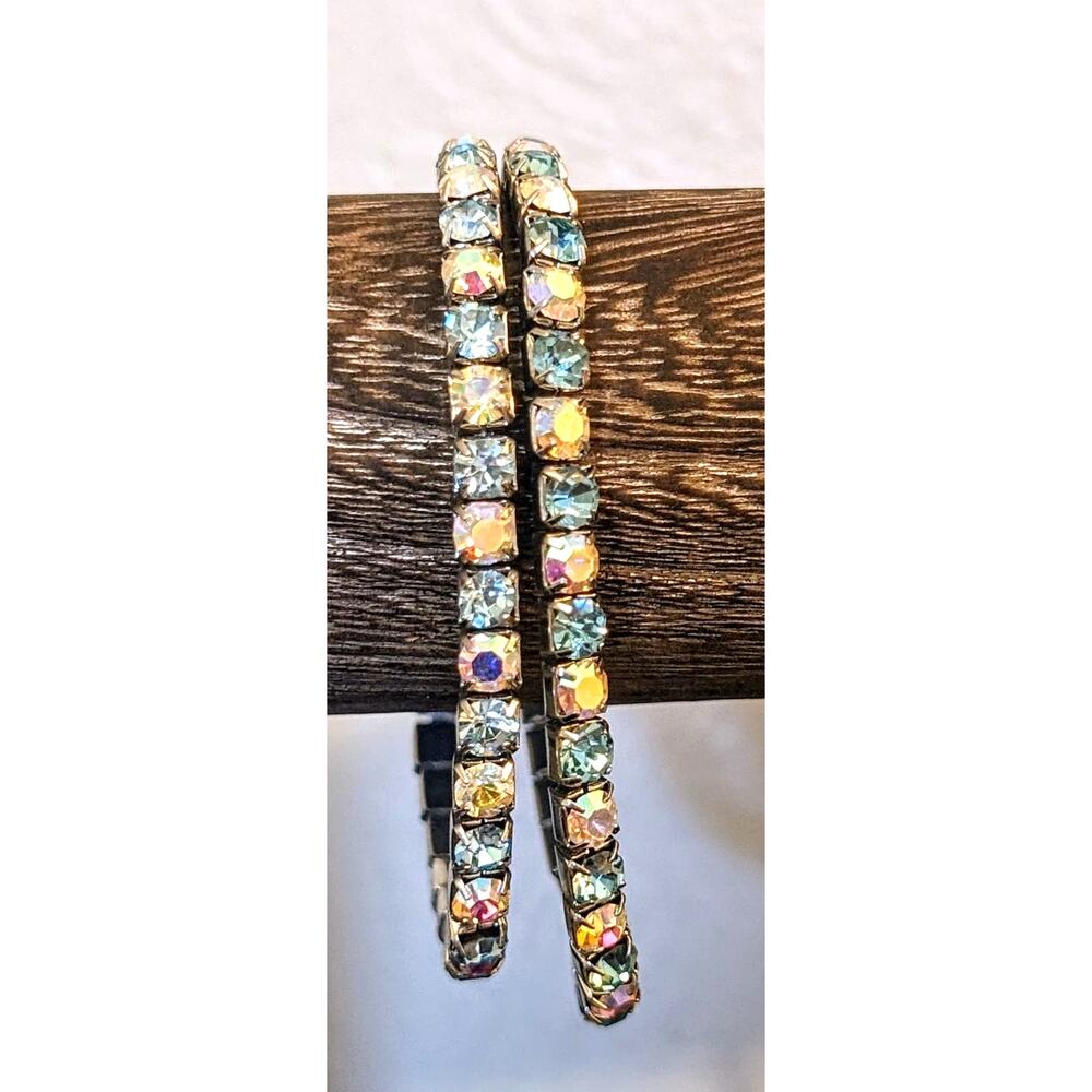 Two Vintage Stretch AB Blue and Clear AB Crystal Bracelets
